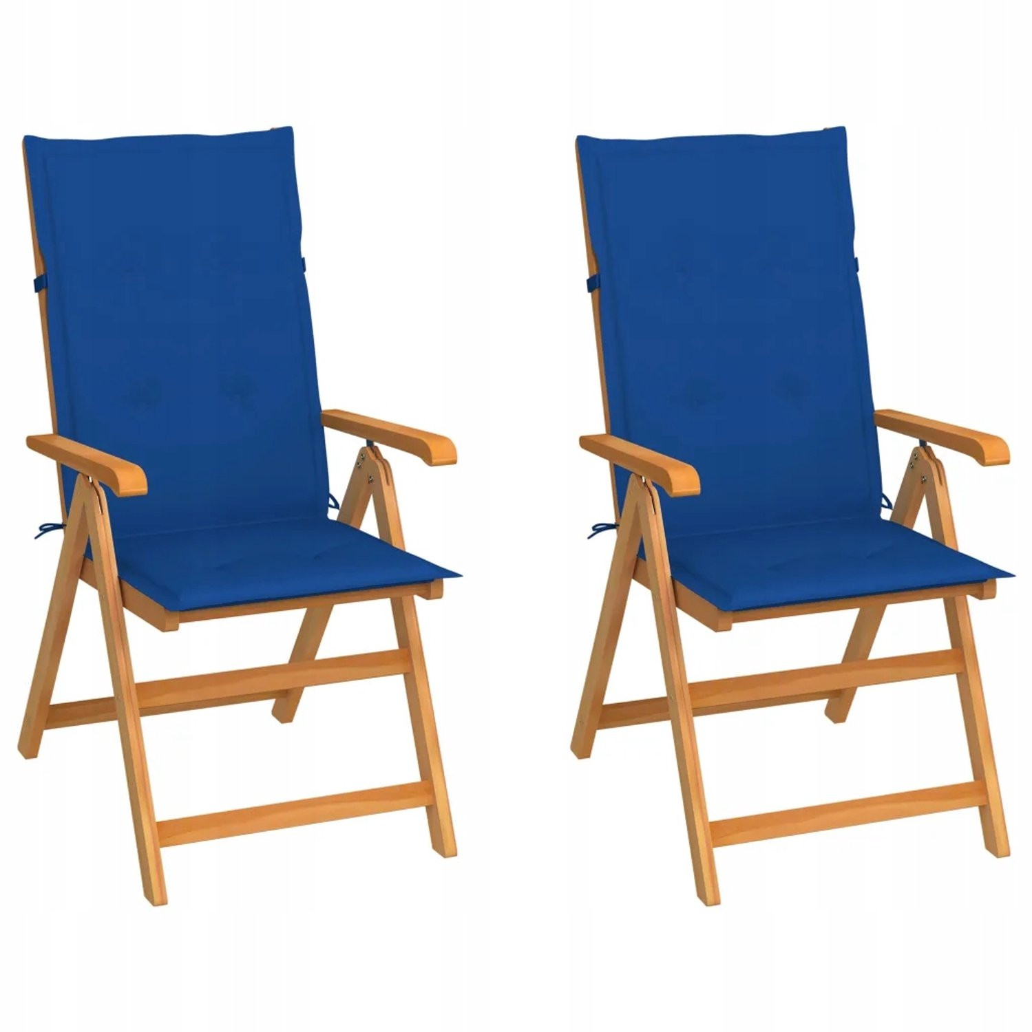 Set van 2 teak houten tuinstoelen met kobaltblauwe kussens