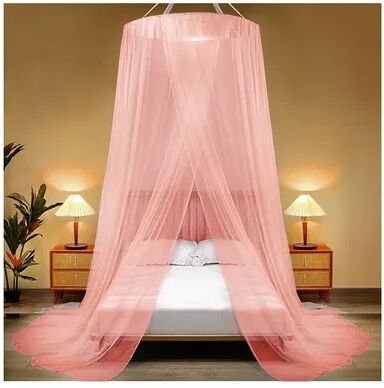 The Handy Homestead Foldable Mosquito Net Bed Canopy For Double Beds pink