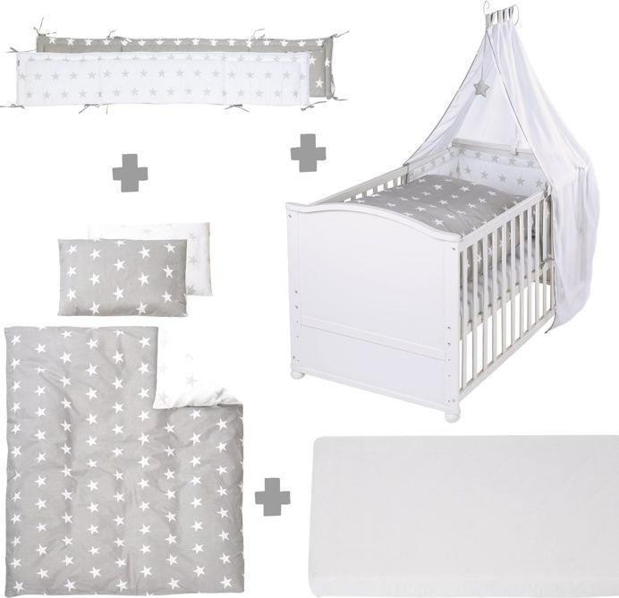 Roba Little Stars Babybed ombouwbaar tot peuterbed met accessoires, wit, 70 x 140 cm