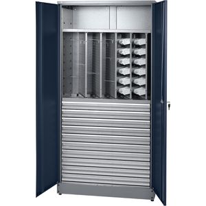 Küpper Werkzeugschrank 70883, aus Metall, grau / blau, 5 Werkzeugwände & 10 Schubladen, abschließbar, 91 x 180 x 45cm