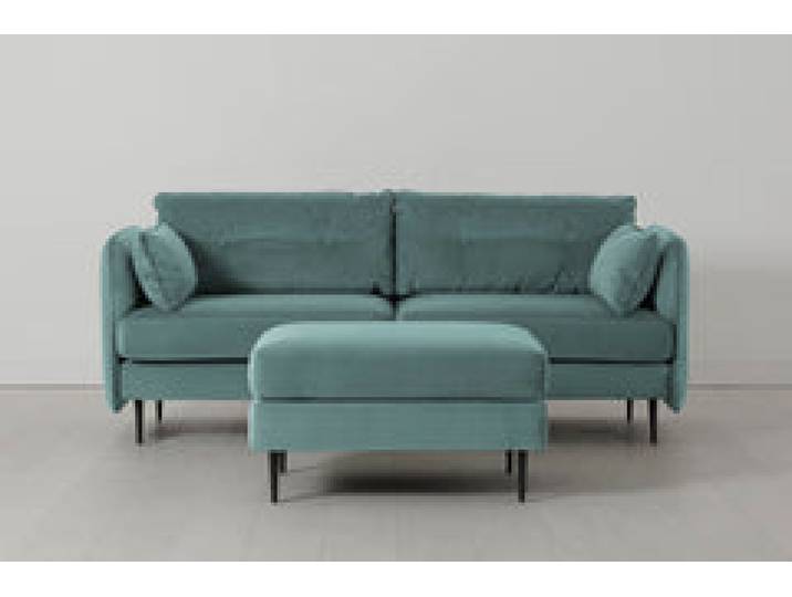 Model 19 Dreisitzer-Sofa mit Polsterhocker, Bergblau