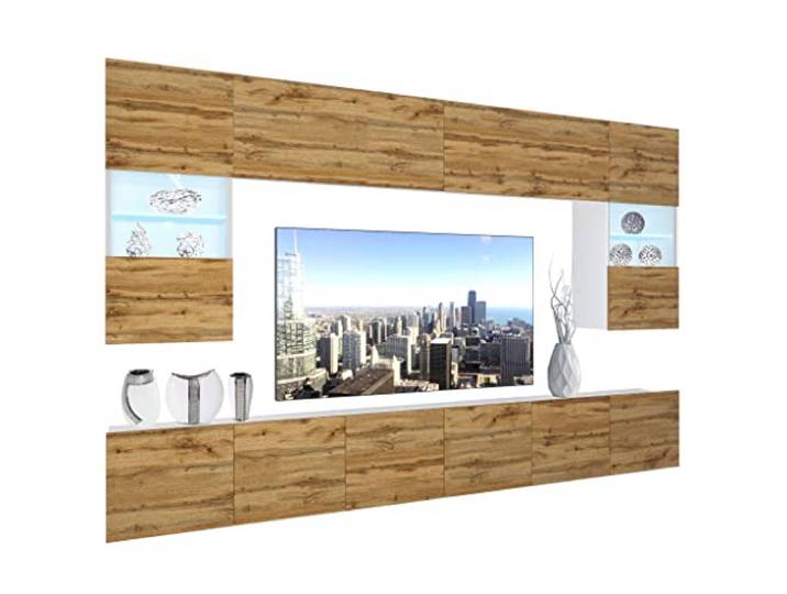 BELINI Wohnwand Schrankwand NEX 1 mit LED-Beleuchtung, Wotan-Eiche Vollausstattung Wohnzimmer-Set Moderne Schrankwand Anbauwand TV-Schrank