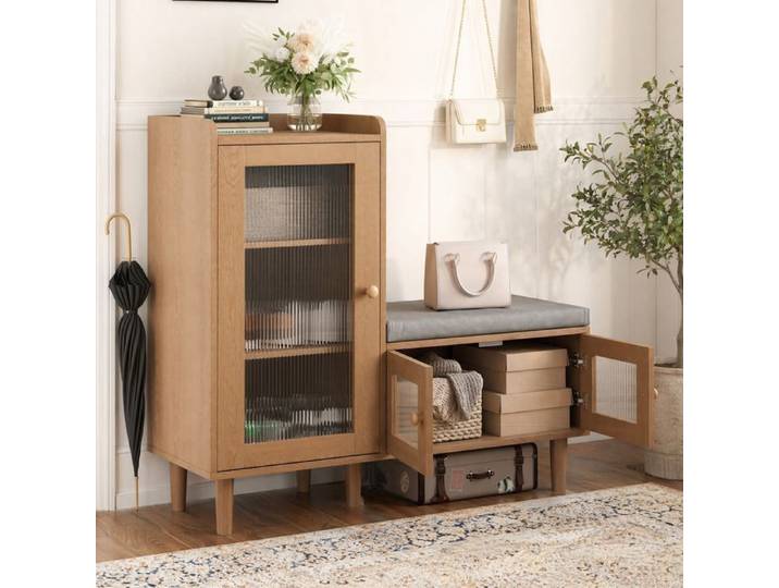 Banc à chaussures Moderne-SORVAGLOS-Meuble à Chaussures -Armoire à chaussures-Meuble d'entrée -MDF-100x35x94 cm-Couleur chêne