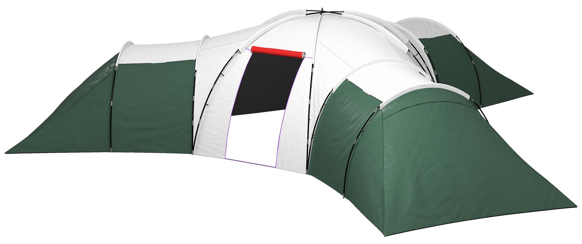 Campingzelt für 6-9 Personen, 4 Räume, Vorzelt, wasserdicht, 615x 615x225cm, Grün