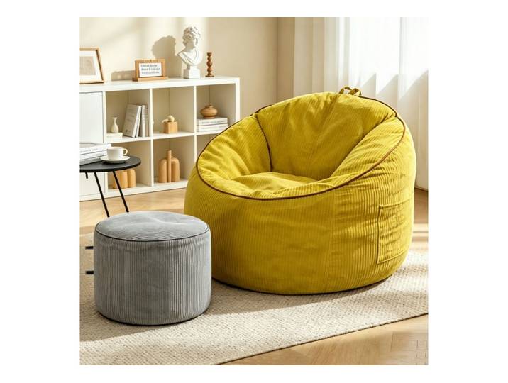 OKWISH Sofa Einzelsofa, Wohnzimmer Sofa, Ergonomischer Sitzsack Sessel mit gebogener Form, abnehmbarer Aufbewahrungstasche und passendem Zylinder-Hocker