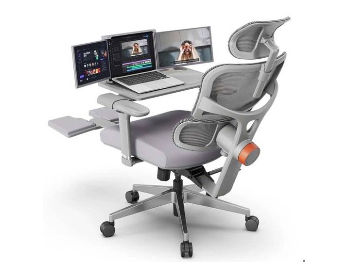 Chaise de bureau ergonomique NEWTRAL NT002 avec tablette amovible pour ordinateur portable gris