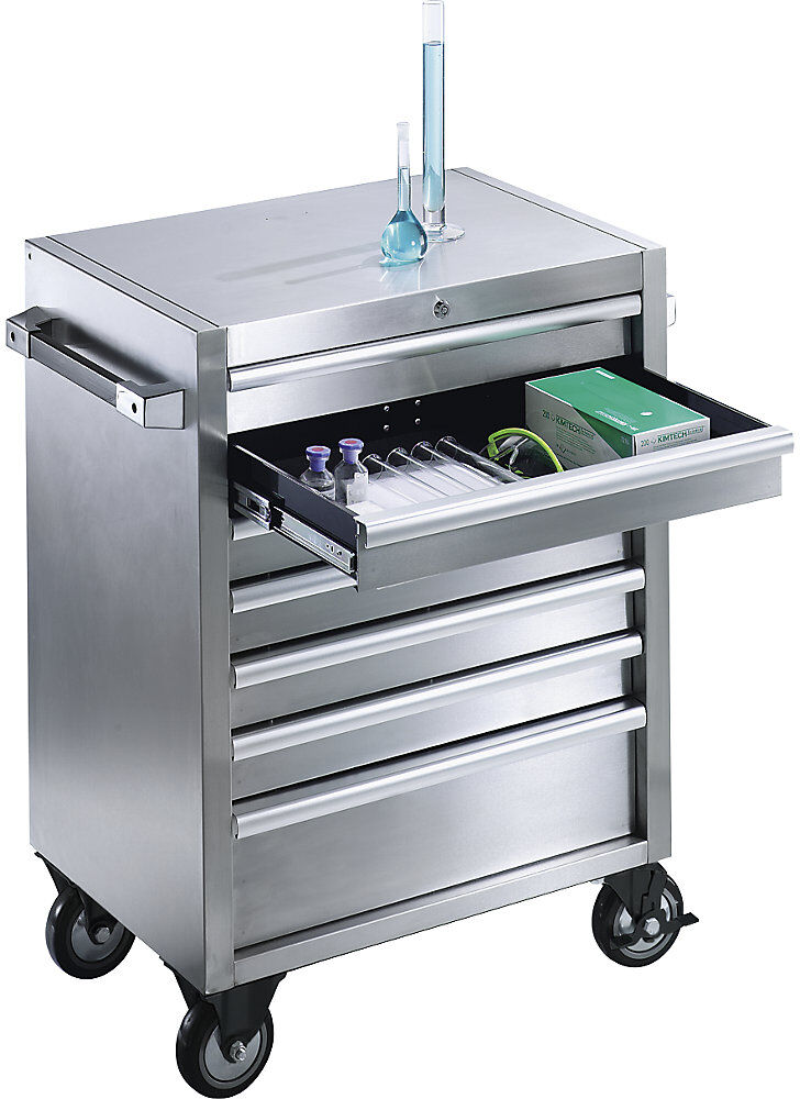 kaiserkraft Edelstahl-Schubladenrollwagen, 7 Schubladen mit Einzelarretierung, HxBxT 935 x 680 x 470 mm