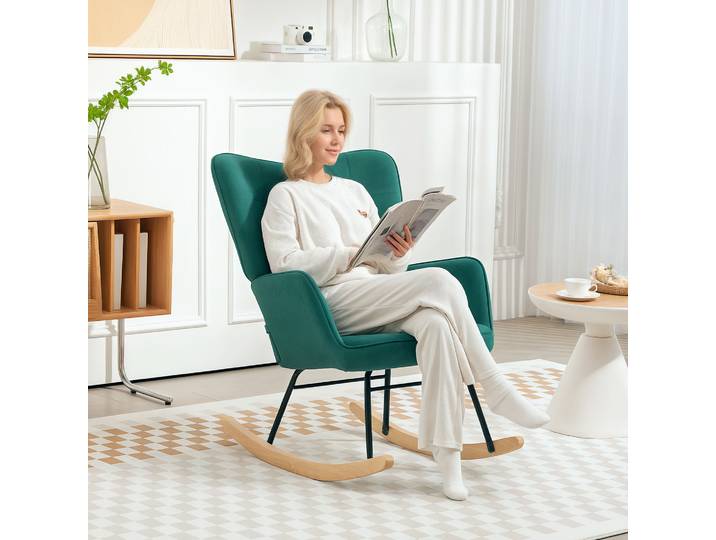 HOMCOM Rocking Chair Velours Vert Structure Acier 71x98x101cm