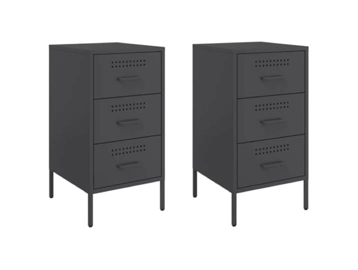 LKJephalotrop Nachttisch 2er Set Schwarz 36x39x68cm Metall Beistelltisch Robuster Industrie-Nachttisch aus Stahl mit 3 Schubladen und verstellbaren Füßen für Schlafzimmer und Wohnzimmer.
