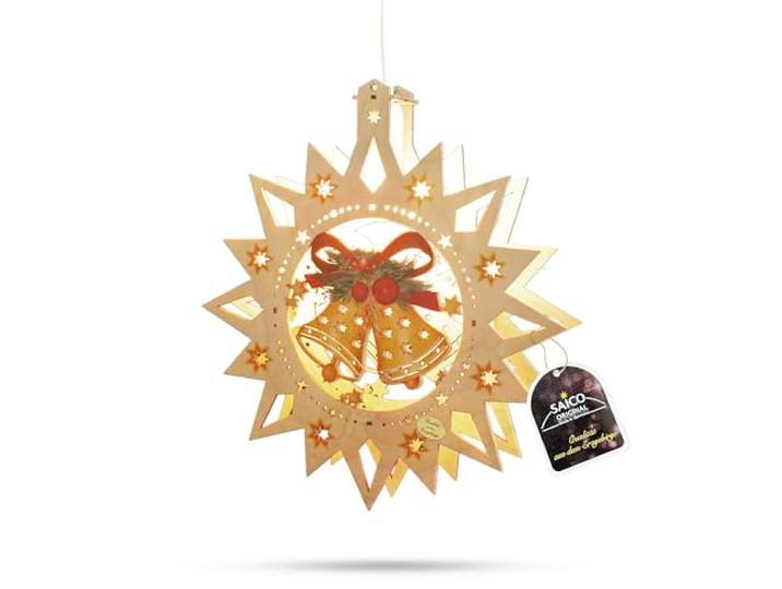 Saico - LED Fensterlicht „Glocke“ - Fensterdeko für Weihnachten, mit LED Beleuchtung aus Holz - Weihnachtsdeko mit Glockenmotiv, Fensterbeleuchtung & Geschenkidee, Dekoration Winter - Made in Germany