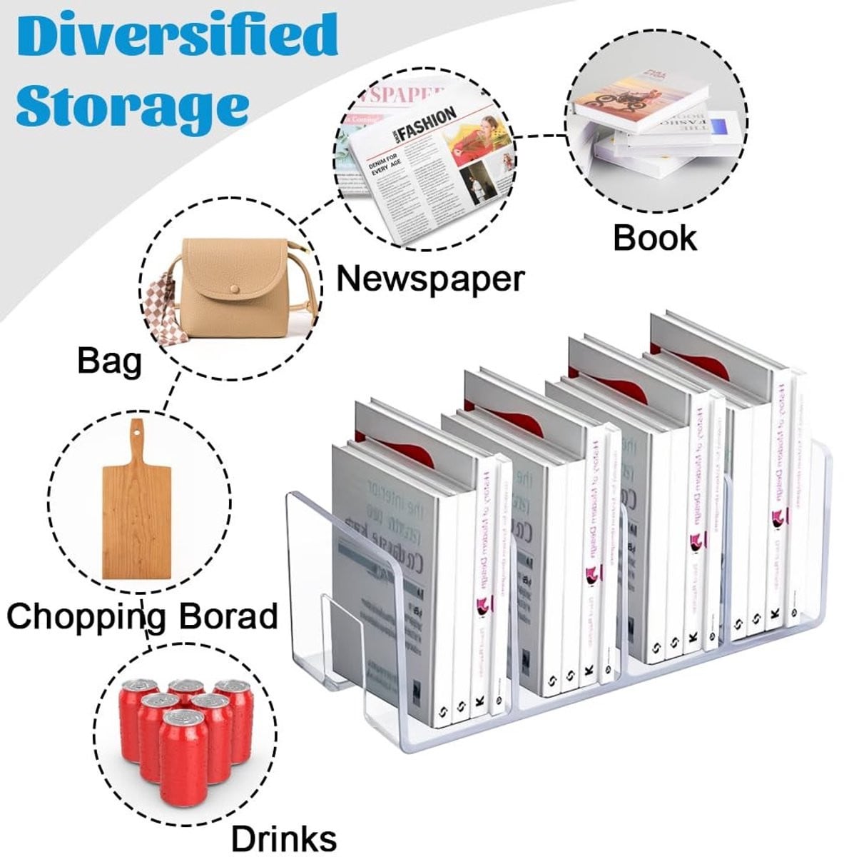 Omgoods Transparante Boeksteunen, Set van 4 Stuks, Acryl Organizers
