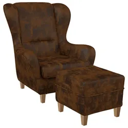 Supellex Sofia Ohrensessel mit Hocker | Design Kunstleder Hellbraun