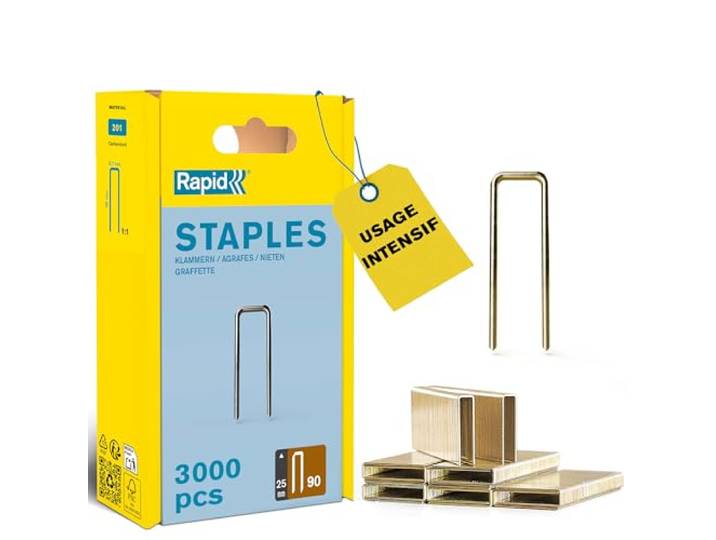 Rapid - Agrafes étroites n°90/ 25mm - 3000pcs - Emballage FSC (5000124) Fil galvanisé\, Haute performance - Pointes affûtées recouvertes de résine - Pour l'agrafeuse pneumatique PBS151 Rapid