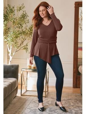Plus Size Women's Delia Draped Asymmetrical Top by Avenue in Rich Mocha (Size 14)