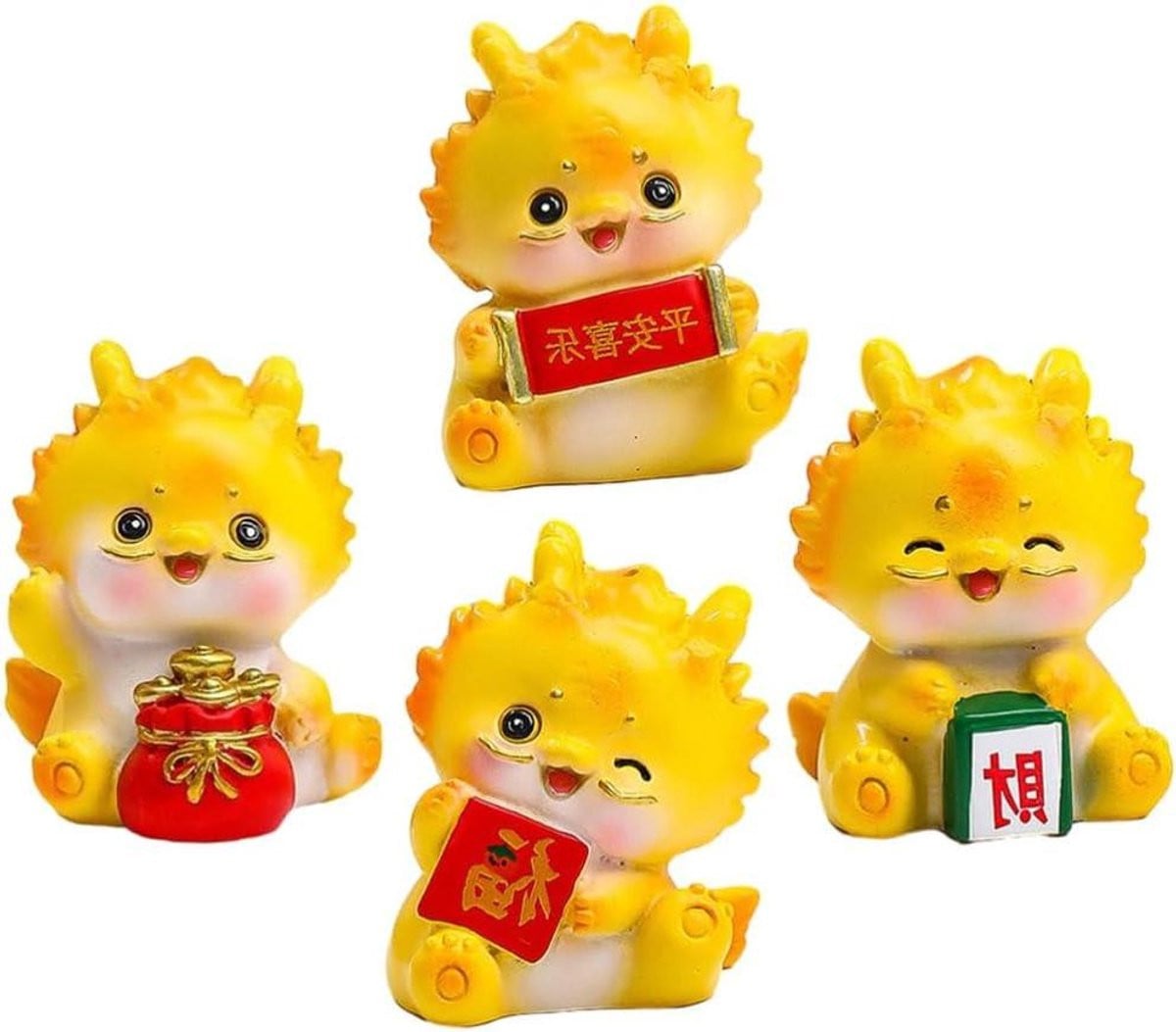 Set van 4 gele miniatuur draak beeldjes voor tabletop decoratie