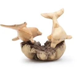 Handmade Parasite Wood Art Carving - Dolphins in Play