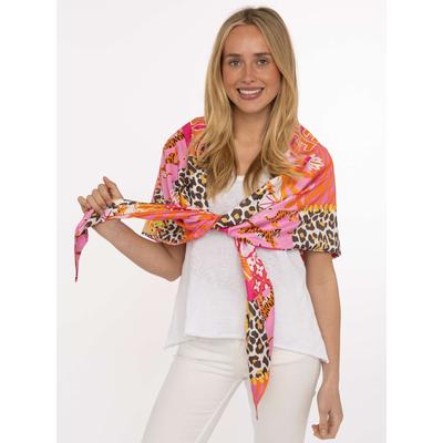 Dreieckstuch ZWILLINGSHERZ "Leo Jungle", Damen, bunt (orange), Web, Polyester, gemustert, mehrfarbig, Modetücher, auffälliger Leo-Mustermix, farbenfroh, glänzende Oberfläche