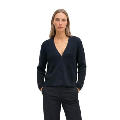 Cardigan MARC O'POLO "aus Heavy-Weight-Organic-Cotton", Damen, Gr. XXS, blau (night sky), Obermaterial: 100% Baumwolle, unifarben, loose fit, V-Ausschnitt, normaler Saum, Strickjacken