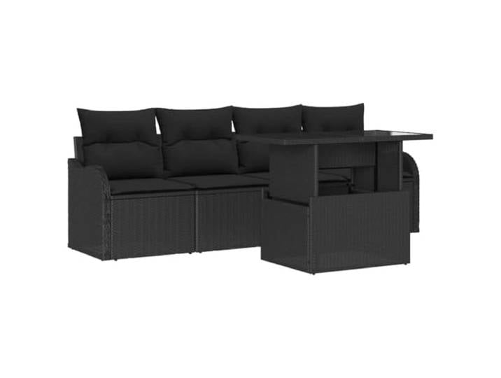 KTHLBRH Gartenmöbel-Set, 5-teilig, schwarz, Poly-Rattan Modulare Sessel, Couchtisch aus gehärtetem Glas, höhenverstellbare Tischplatte, wasserdichte Tasche, lackierter Stahl