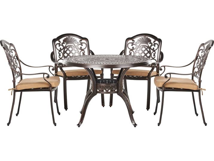 BELIANI Gartenset Tisch Stühle mit Sitzkissen Bistro Retro-Optik Dunkelbraun Aluminium