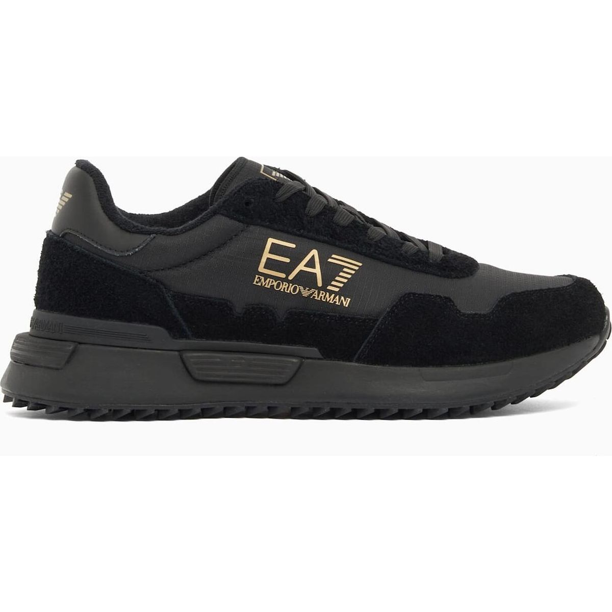 EA7 Sneaker - Sneaker Vintage Running Nylon+cow Suede+pu triple black+gold (MZ177) 13 7X000380 AF19175-MZ177-13