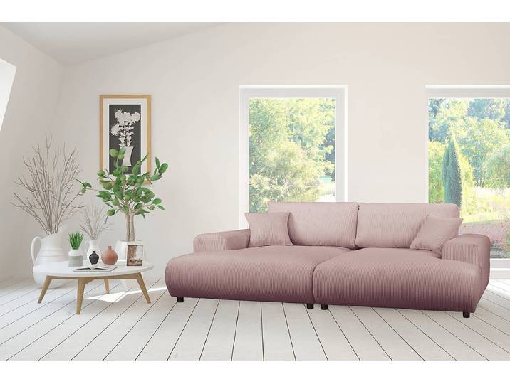home24 XXL-bank Trouville roze/mauve corduroy Lola 237 x 79 x 144cm modern