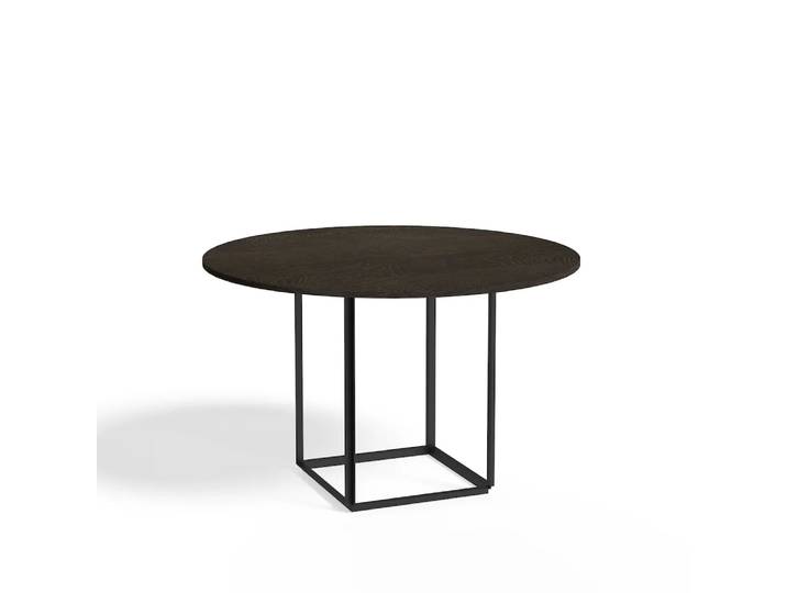 New Works Florence Esstisch rund smoked oak, ø120cm, Schwarzes Gestell