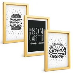 BILDER SET 3er Set - 20x30 cm Goldrahmen - Grafiken, Lebensmittel, kulinarische Slogans