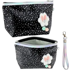 Federmäppchen Kosmetiktasche Schleife Glänzende Punkte Schwarz 23x16cm