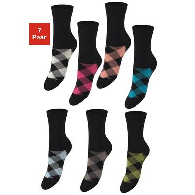 Socken H.I.S "Damensocken Design verschwindet im Schuh", Damen, Gr. 39-42, Sockengröße, schwarz (schwarz, gemustert), Baumwolle, Elasthan, Polyamid, Rhombenmuster, elastisch, Socken Socken, in angesagtem Rhombenmuster, Topseller