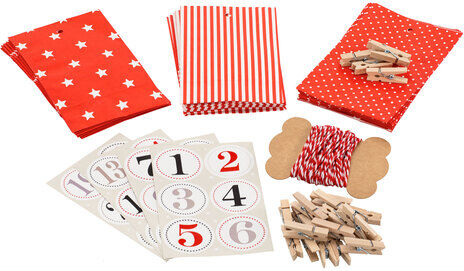 Adventskalender, rot-weiß