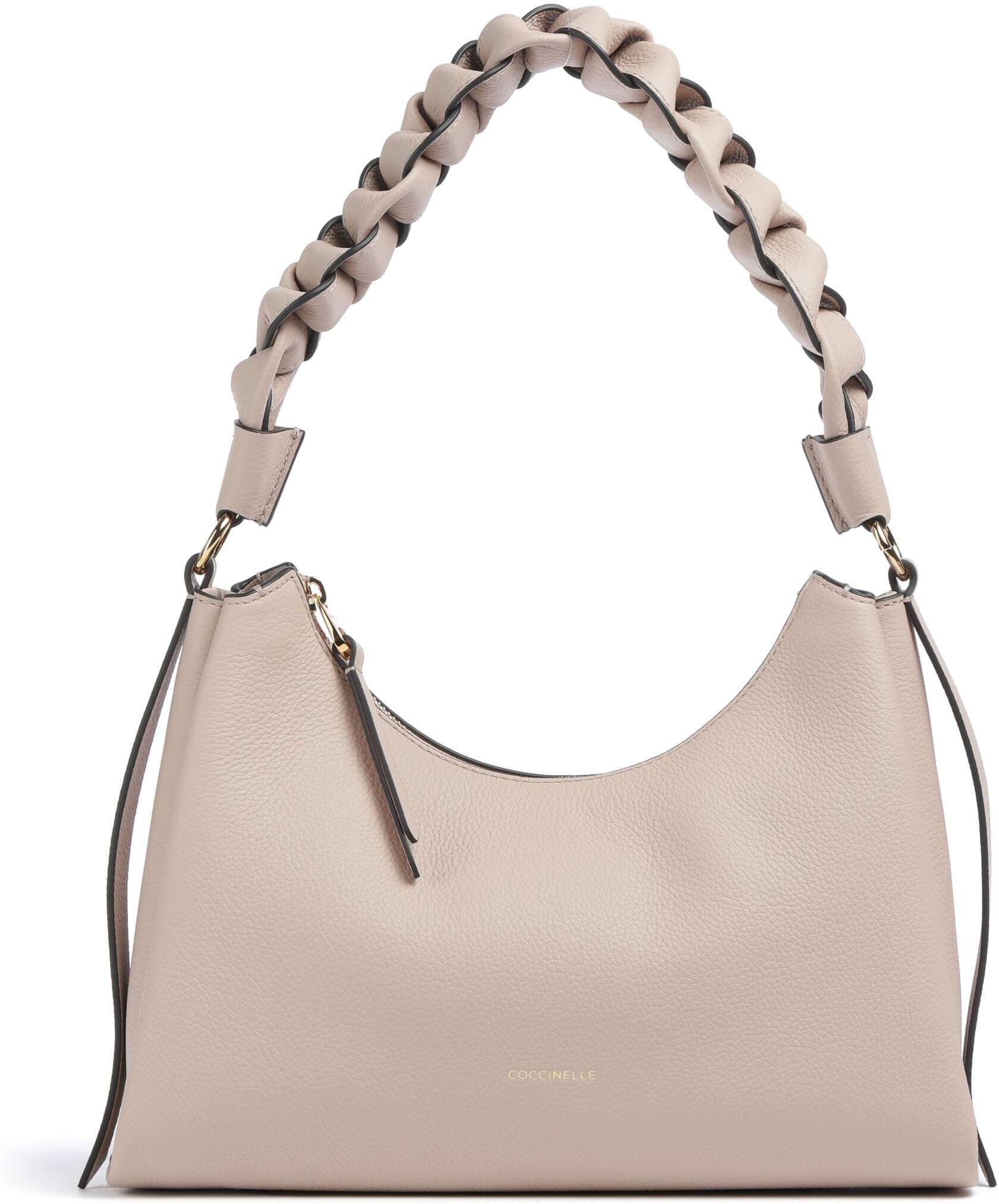 Coccinelle Boheme Grana Double Schultertasche aus Leder, beige