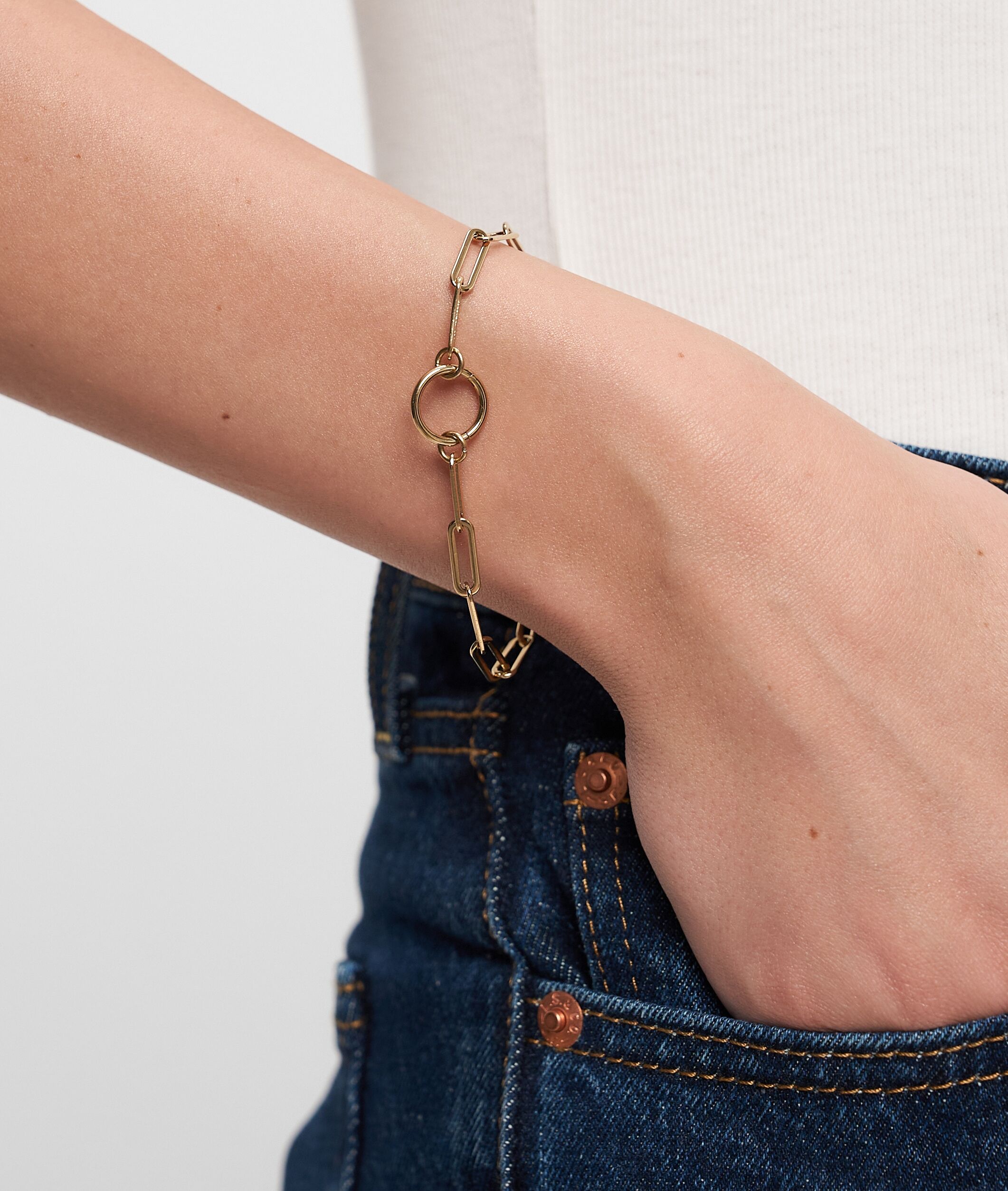 Charm-Armband TAMARIS "Schmuck Geschenk Edelstahl Charm Armkette The Link Chain", gold (gelbgoldfarben), Armbänder, Damen, 18cm, Edelstahl, Charm-Armband