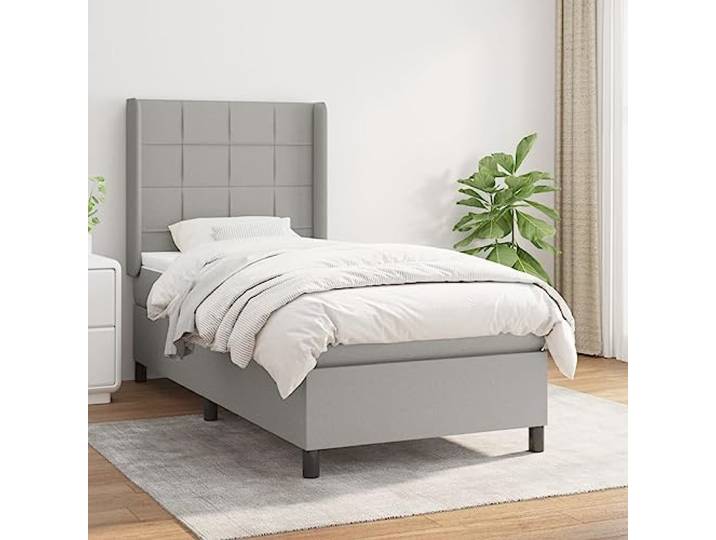 YNGBHFNOP Strapazierfähiger Stoff atmungsaktiv höhenverstellbares Kopfteil Boxspringbett mit Matratze Hellgrau 90x190 cm Stoff Bett mit Kopfteil Taschenfederkern Topper