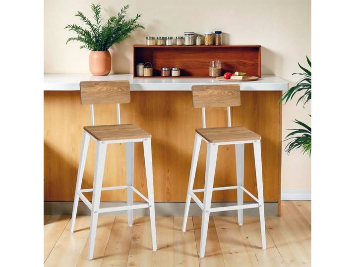 Tabouret de bar avec Dossier Chaises de Bar Cadre en Acier Marron et Blanc