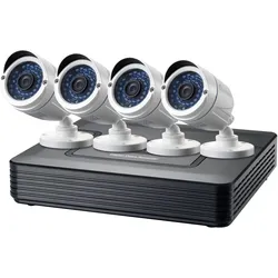 LevelOne CCTV 8-Kanal Fix Out H.265 IR 4xCam ink (1024 x 768 Pixels, 1280 x 1024 Pixels, 1280 x 720 Pixels, 1920 x 1080 Pixels), Netzwerkkamera, Schwarz, Weiss