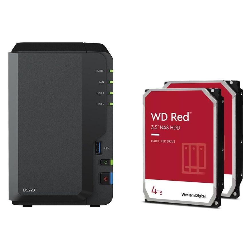Synology DiskStation DS223 2 Einschübe NAS-Server Leergehäuse + 2x WD Red SATA 3.5"" HDD 4TB Festpla (2 x 4 TB) (DS223 & WD40EFPX)