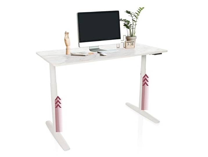 hjh OFFICE Schreibtisch höhenverstellbar, elektrisch 140x70 cm Stand PRO Schreibtisch mit Memory-Funktion, inkl. ergonomischen Modus, Weiß/Marmor