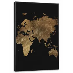 LEINWAND Bilder mit Rahmen - Weltkarte - Gold - Luxus - Erde - Schwarz - 100x150
