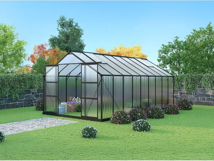 Gewächshaus aus Polycarbonat mit 16,9 m² Grundfläche - Anthrazit - IXORA