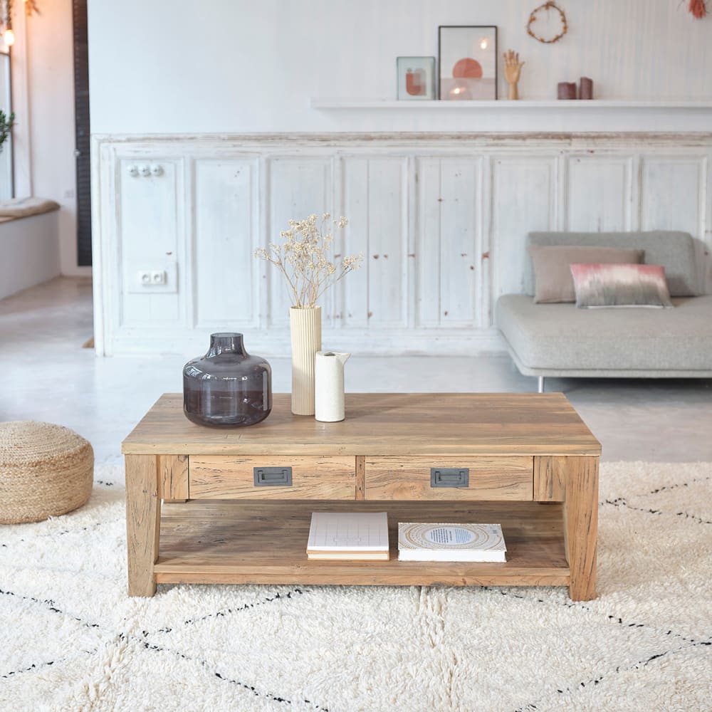 BERAH GETAH Table basse en teck recyclé massif Beige 120x42x60cm