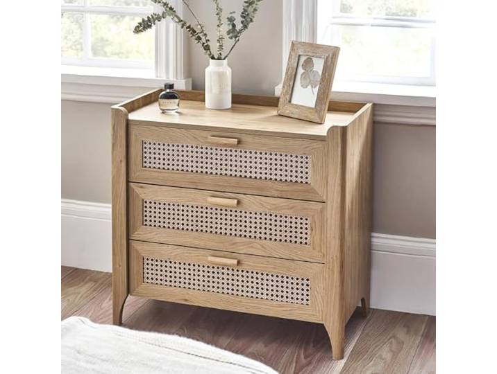 Julian Bowen Kommode mit 3 Schubladen Sydney Faux Rattan Effekt Aufkleber Front, Boho Schublade Storage Organizer 3 Schubladen Kommode für Schlafzimmer, Wohnzimmer & Flur