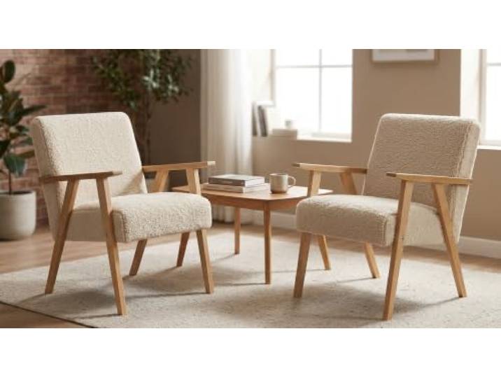 Family Meble 2er-Set Sessel Soler Hunter – 2 Retro-Sessel im Vintage-Stil mit Stoff-Bezug – Beige · 10