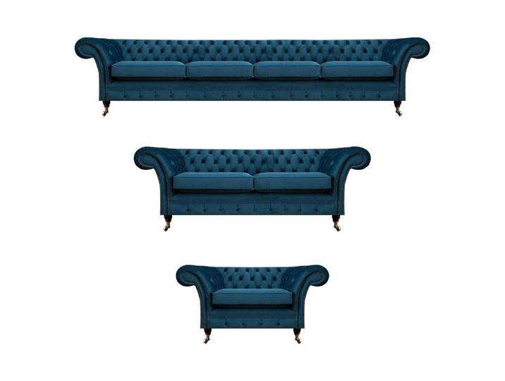 JVmoebel Chesterfield-Sofa Elegantes Chesterfield Sofa Set in Blau mit verstellbaren Funktionen, Set 3 Teile, Made in Europa