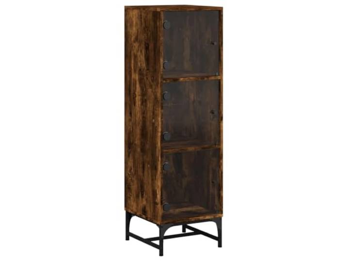 PUGYNBK Sideboard mit Glastüren, rauchige Eiche, 120 cm Technisches Holz, feuchtigkeitsbeständig, geräumige Lagerung, inklusive Wandbefestigung