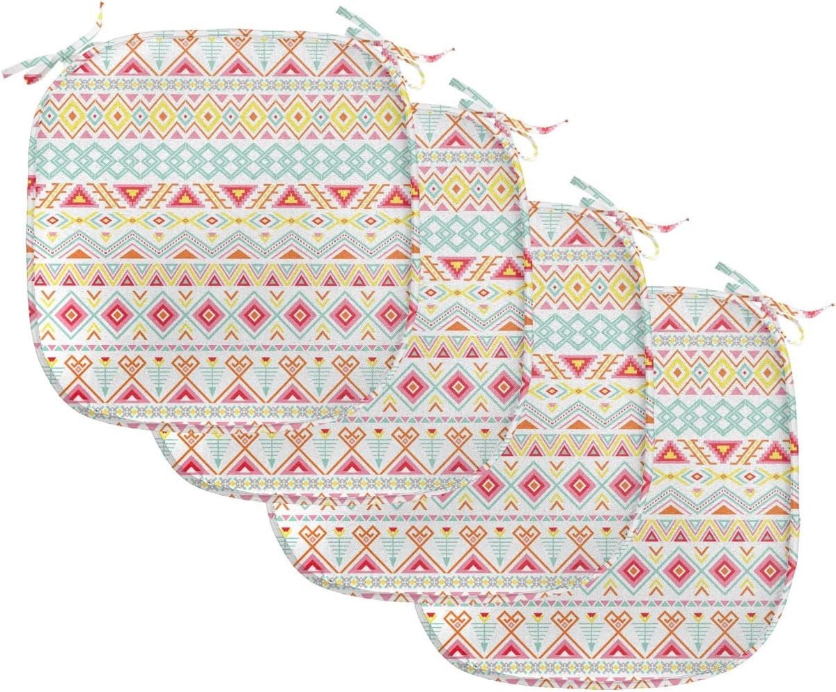 ABAKUHAUS Set van 4 Tribale Stoelhoezen met Azteekse Print, Waterdicht en Decoratief, Geel Roze Aqua, 40 x 40 cm