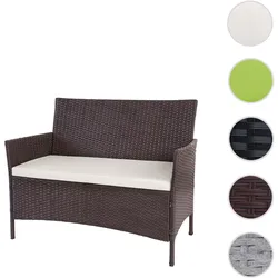 Poly-Rattan Gartenbank Halden, Sitzbank Bank ~ braun-meliert, Kissen creme
