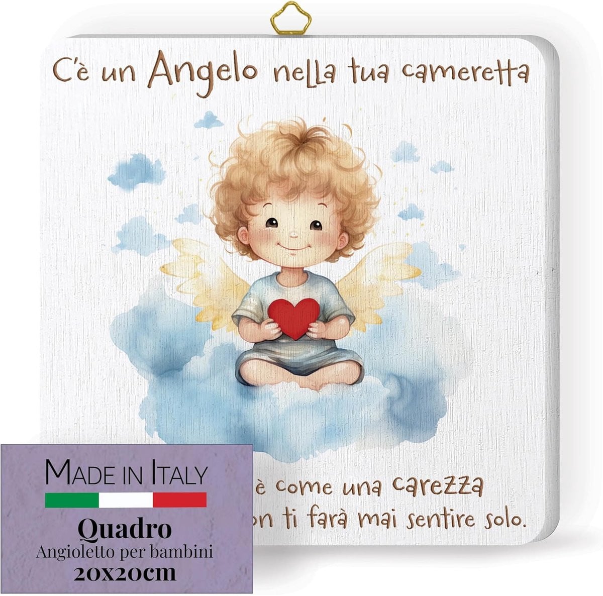 Handgemaakt houten engel kinderbeeldje voor kamerdecoratie, 19 x 19 cm