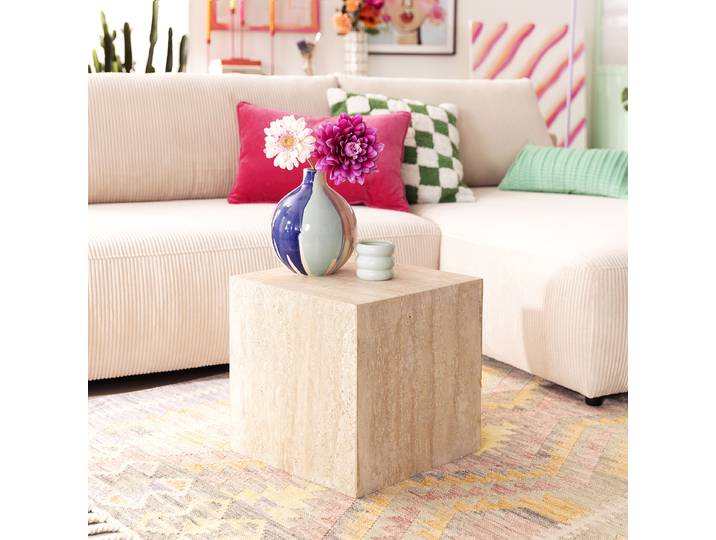 Travertin-Beistelltisch BALIZA 40 x 40cm Beige/Beige