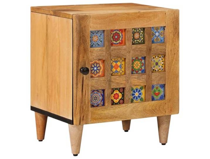 Tmriohed Nachttisch Massivholz Mango Beistelltisch Natur 40x33.5x46 cm Kompakter Schrank aus echtem Mangoholz mit Tür für Ordnung im Schlafzimmer neben dem Bett.